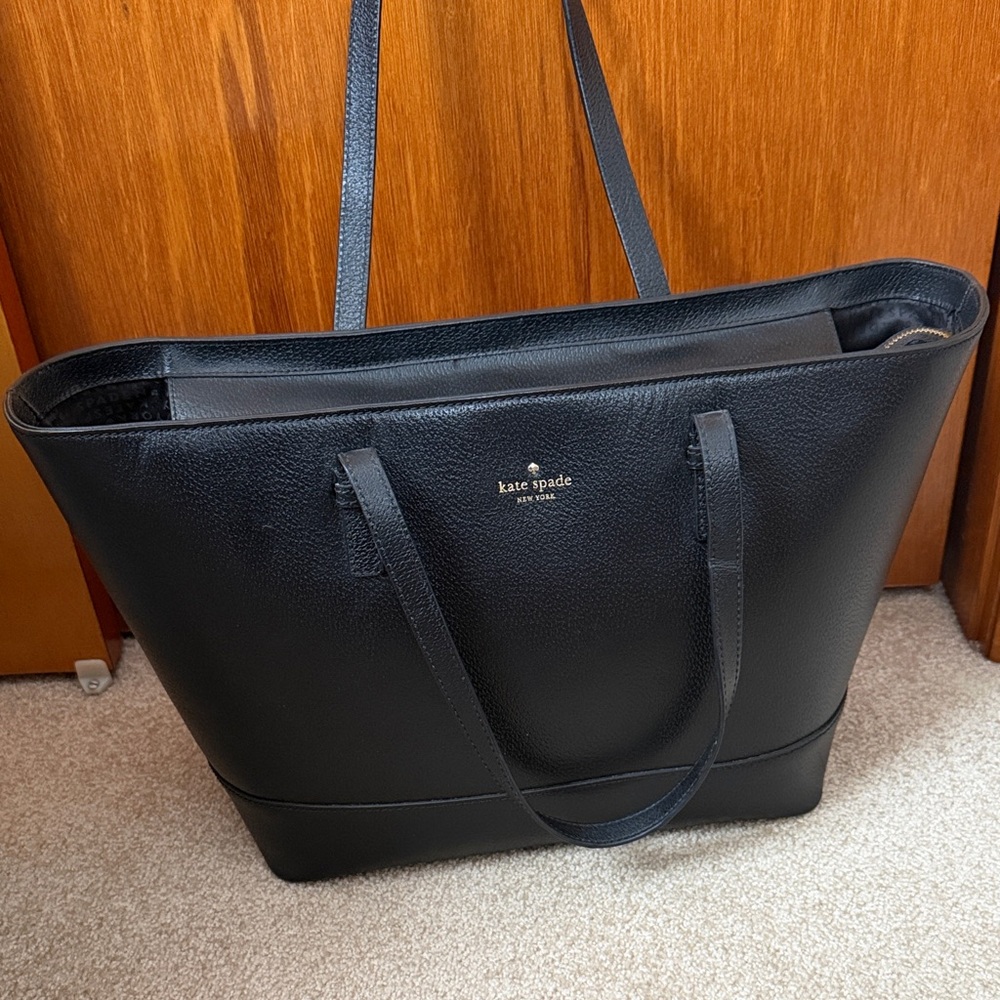 Kate Spade Black Leather Tote with Gold Logo